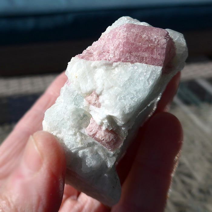 Pink Tourmaline Rods in Rough Tourmaline Matrix