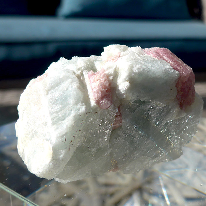 Pink Tourmaline Rods in Rough Tourmaline Matrix