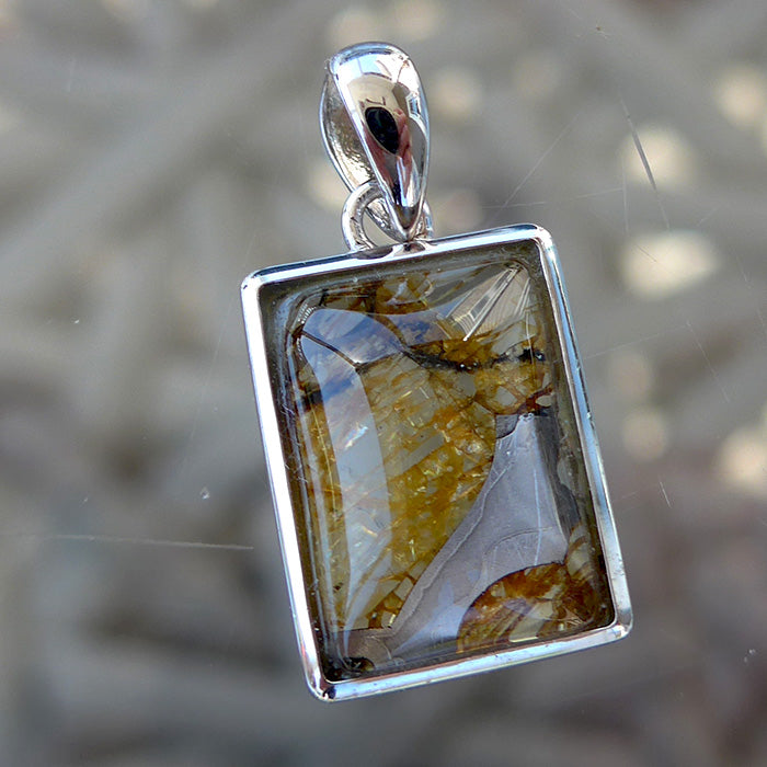 Small Glowing Rectangular Pallasite Pendant