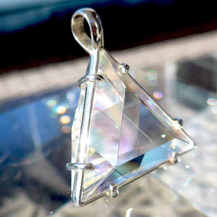 Super Size Clear Quartz Star of David with Rainbow Cloud Dichroic Glass by Kings Amao