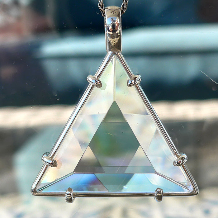 Super Size Clear Quartz Star of David with Rainbow Cloud Dichroic Glass by Kings Amao