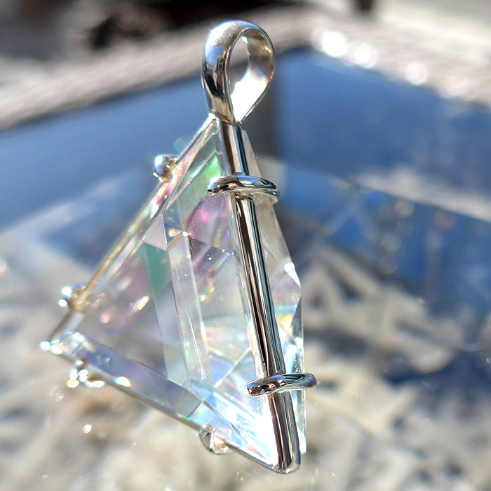 Super Size Clear Quartz Star of David with Rainbow Cloud Dichroic Glass by Kings Amao