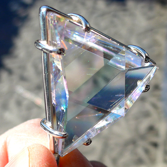 Super Size Clear Quartz Star of David with Rainbow Cloud Dichroic Glass by Kings Amao