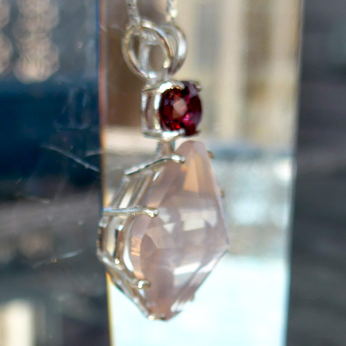 Rose Quartz Large Magician Stone Pendant with Oval Red Spinel