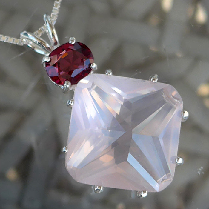 Rose Quartz Large Magician Stone Pendant with Oval Red Spinel