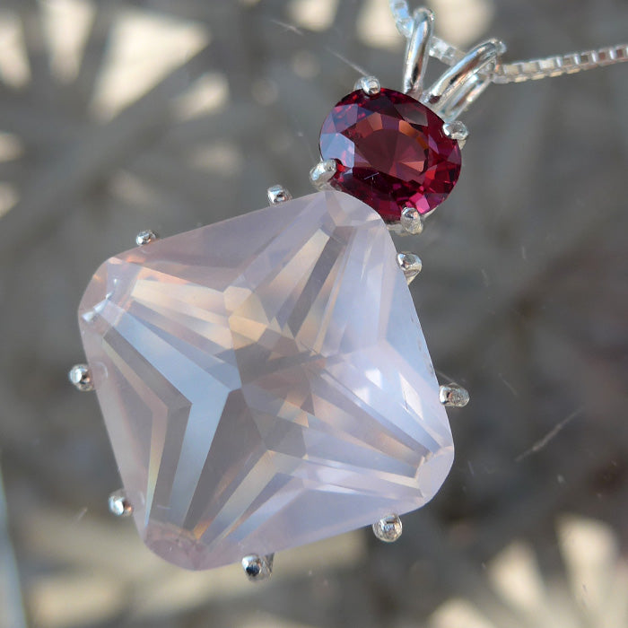 Rose Quartz Large Magician Stone Pendant with Oval Red Spinel