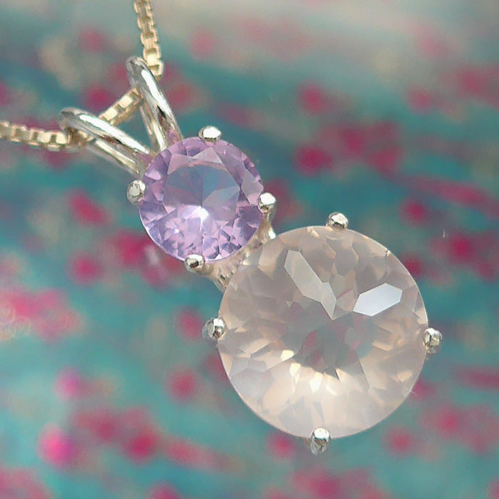 Rose Quartz Mini Radiant Heart with Ruby Lavender Crown
