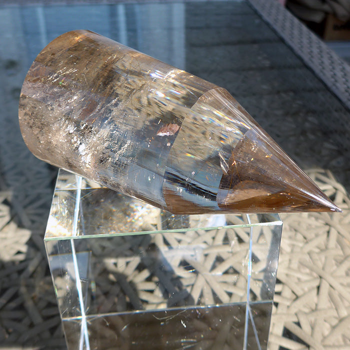 COLLECTOR'S ITEM: Fat Golden Rutile Quartz 144 Facet Vogel Wand by Ray Pinto