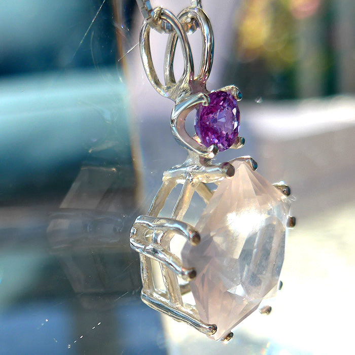 Rose Quartz Star of Venus with Purple Sapphire Crown