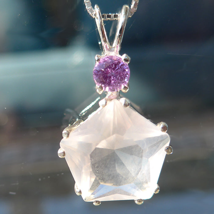 Rose Quartz Star of Venus with Purple Sapphire Crown