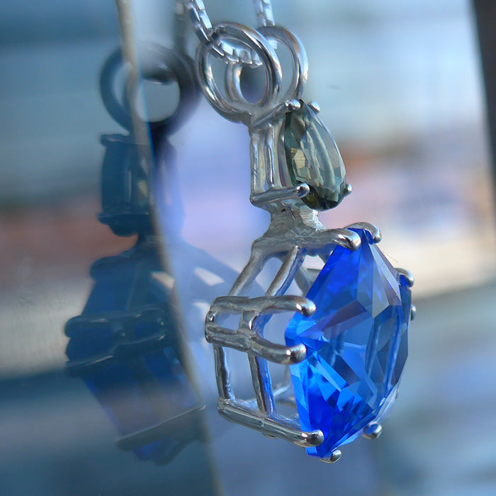 Siberian Blue Quartz Star of Venus with Teardrop Moldavite Crown