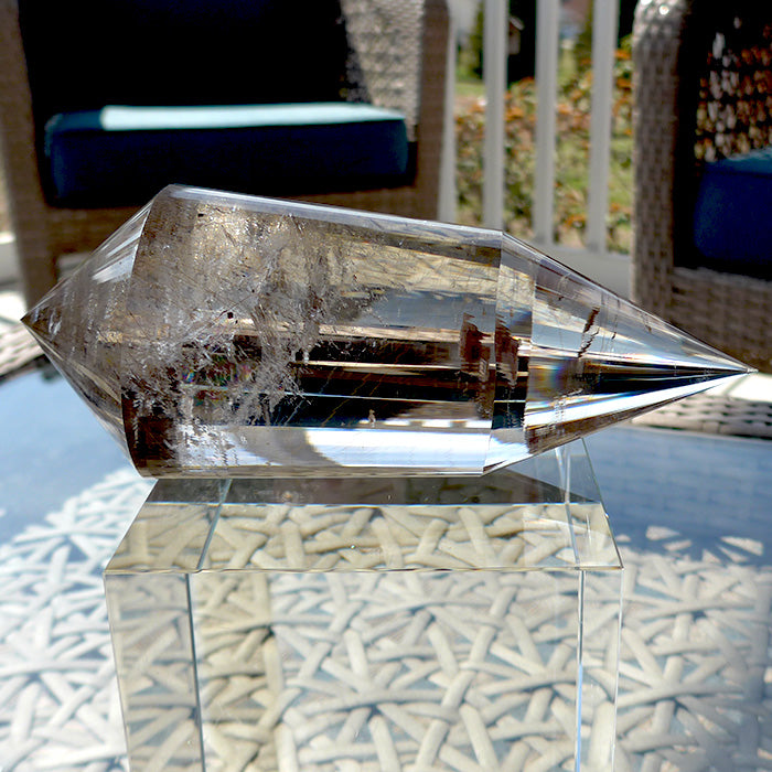 COLLECTOR'S ITEM: Fat Golden Rutile Quartz 144 Facet Vogel Wand by Ray Pinto