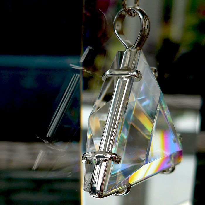 Super Sized Non Tarnishing Clear Lemurian Quartz Star of David Pendant with Striped Rainbow Dichroic Glass by Kings Amao