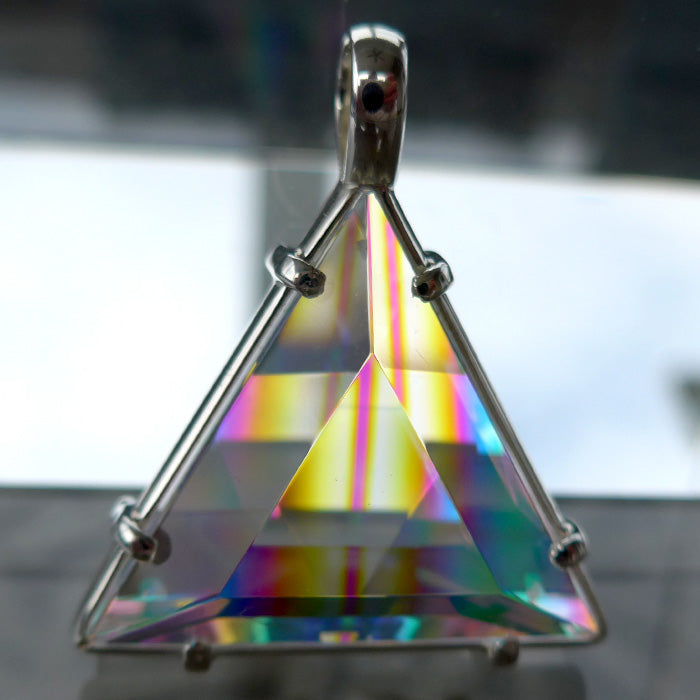 Super Sized Non Tarnishing Clear Lemurian Quartz Star of David Pendant with Striped Rainbow Dichroic Glass by Kings Amao