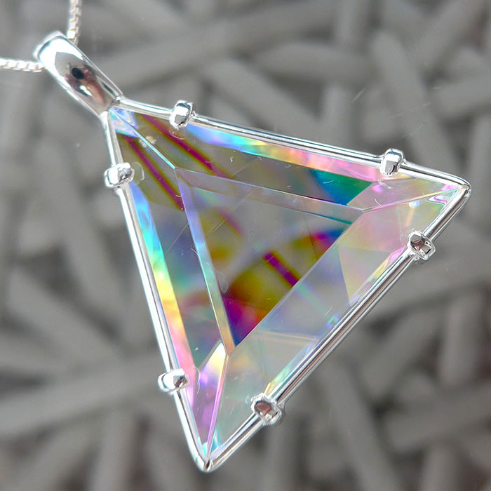 Super Sized Non Tarnishing Clear Lemurian Quartz Star of David Pendant with Striped Rainbow Dichroic Glass by Kings Amao