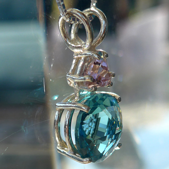 Tibetan Blue Obsidian Mini Radiant Heart with Pink Tourmaline