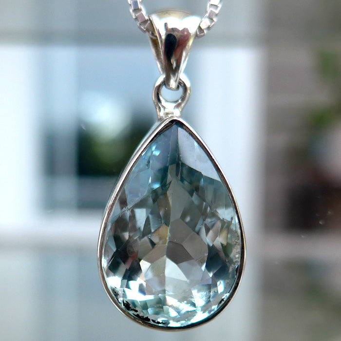 Untreated Blue Topaz Faceted Teardrop Gemstone Pendant