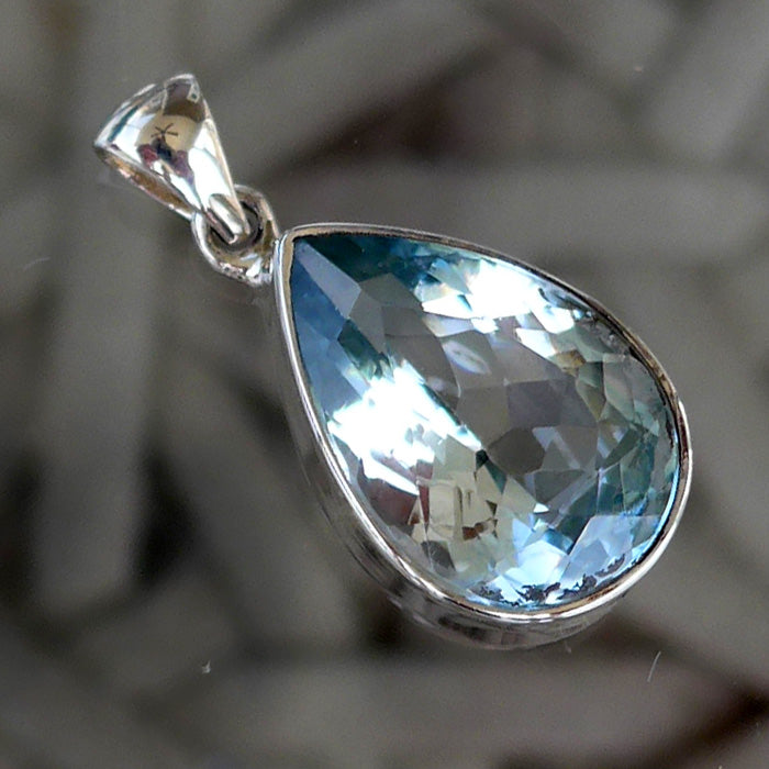 Untreated Blue Topaz Faceted Teardrop Gemstone Pendant