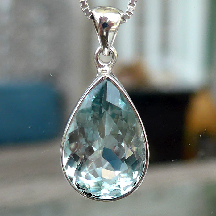 Untreated Blue Topaz Faceted Teardrop Gemstone Pendant