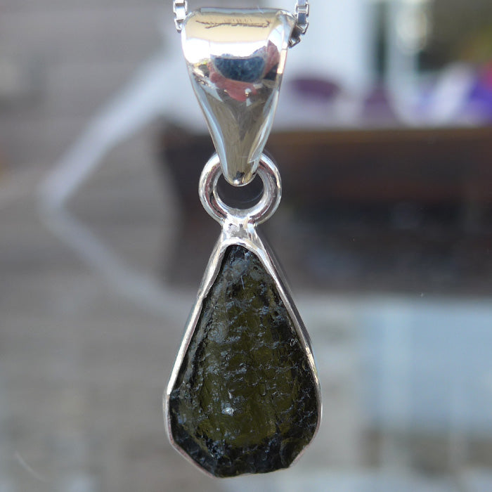 Unpolished Teardrop Moldavite Pendant