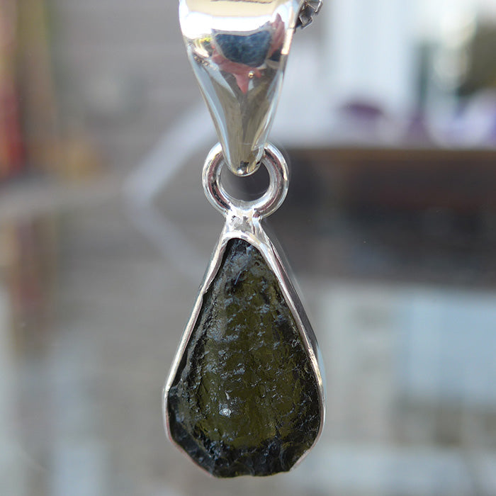 Unpolished Teardrop Moldavite Pendant