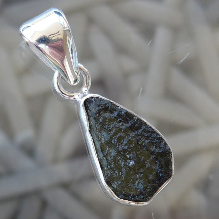 Unpolished Teardrop Moldavite Pendant