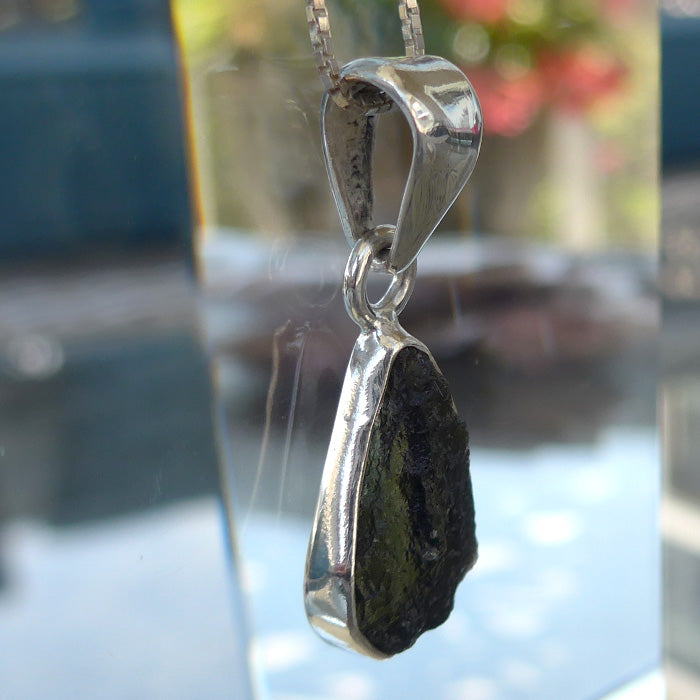 Unpolished Teardrop Moldavite Pendant
