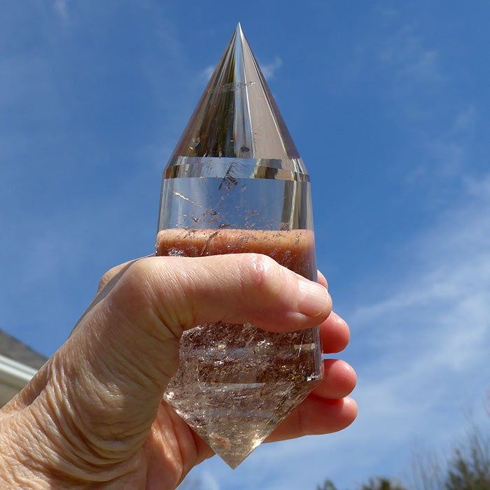 COLLECTOR'S ITEM: Fat Golden Rutile Quartz 144 Facet Vogel Wand by Ray Pinto