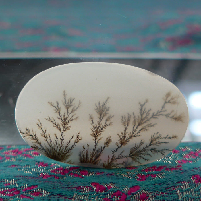 Dendritic Picture Quartz Wide Oval Meditation Stone