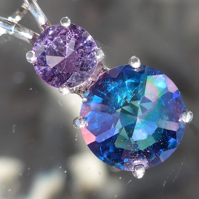 Aqua Aura Mini Radiant Heart Pendant with Round Amethyst Crown