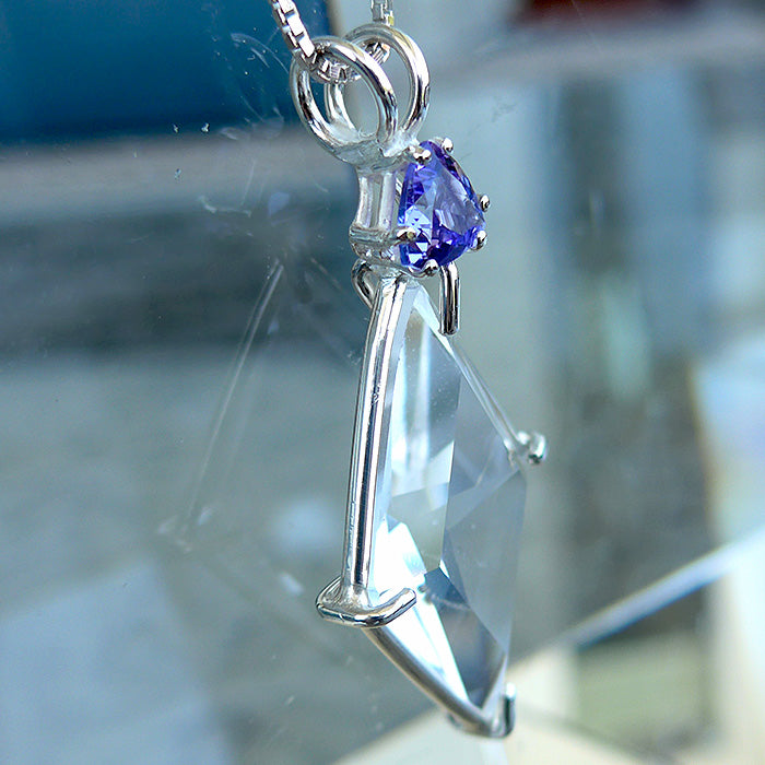 Clear Quartz Ascension Star Pendant with Tanzanite Crown