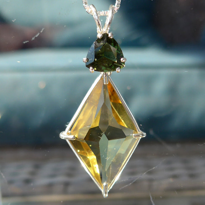 Citrine Ascension Star Pendant with 9 mm Trillion Moldavite Crown
