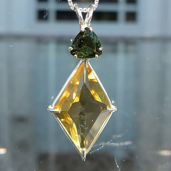 Citrine Ascension Star Pendant with 9 mm Trillion Moldavite Crown