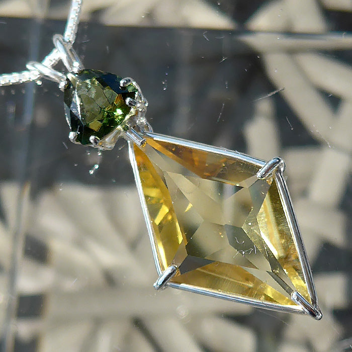 Citrine Ascension Star Pendant with 9 mm Trillion Moldavite Crown