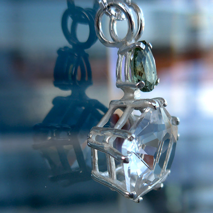 Clear Quartz Star of Venus with Teardrop Moldavite Crown