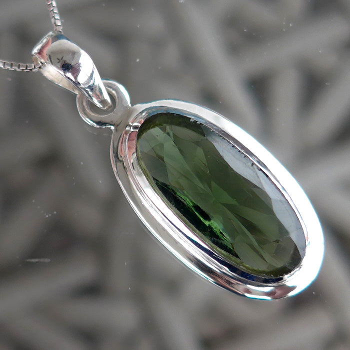 Price Plunge: Long Faceted Oval Moldavite Bezel Set Pendant