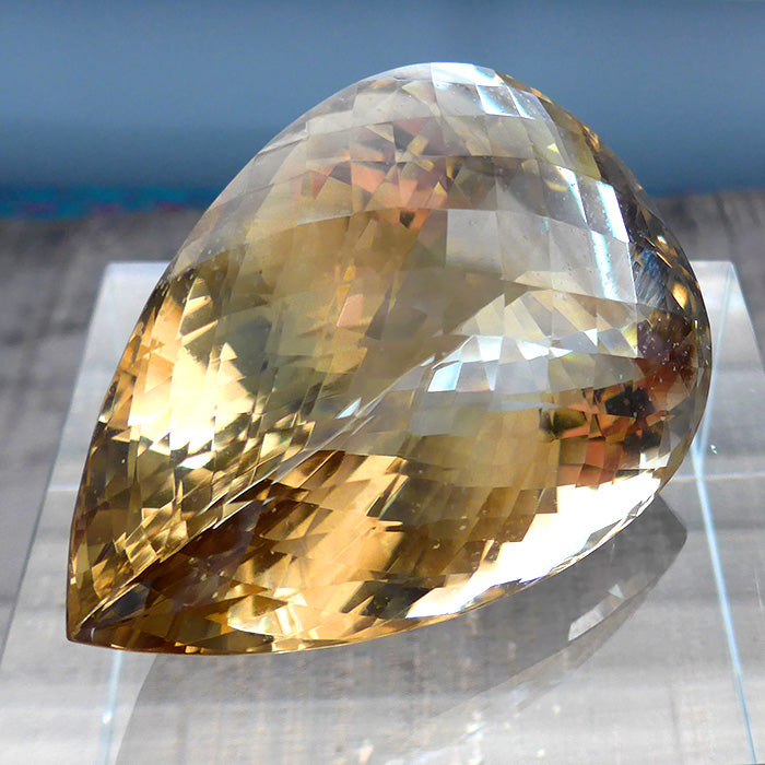 Massive Citrine Checkerboard Faceted Pear Shaped Gemstone