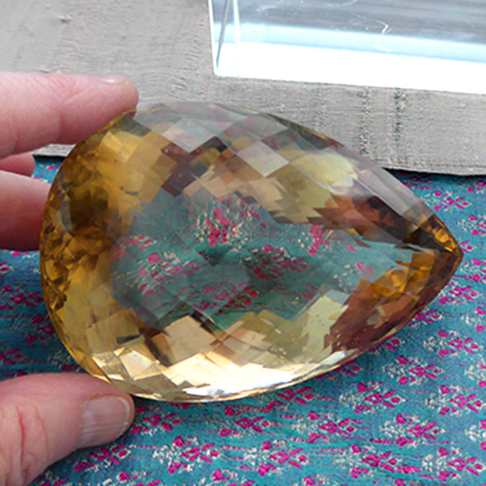 Massive Citrine Checkerboard Faceted Pear Shaped Gemstone