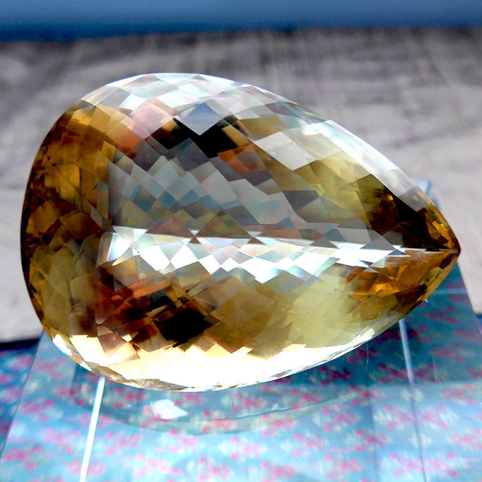 Massive Citrine Checkerboard Faceted Pear Shaped Gemstone