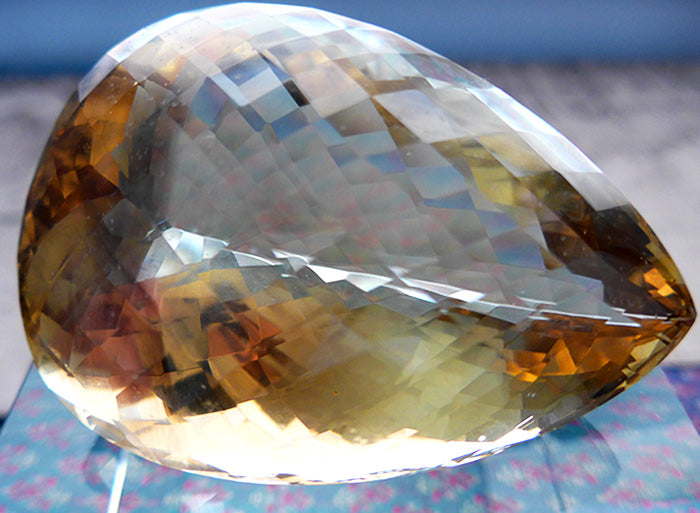 Massive Citrine Checkerboard Faceted Pear Shaped Gemstone