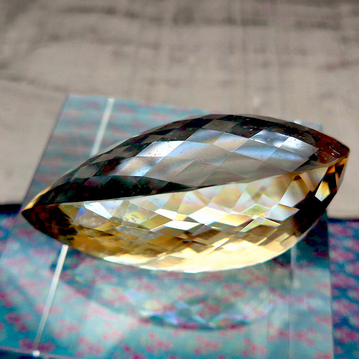 Massive Citrine Checkerboard Faceted Pear Shaped Gemstone