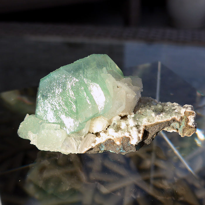 Green Apophyllite Gemstone on White Apophyllite