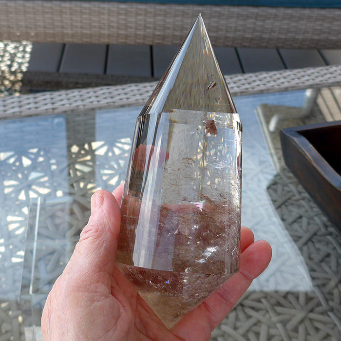 COLLECTOR'S ITEM: Fat Golden Rutile Quartz 144 Facet Vogel Wand by Ray Pinto