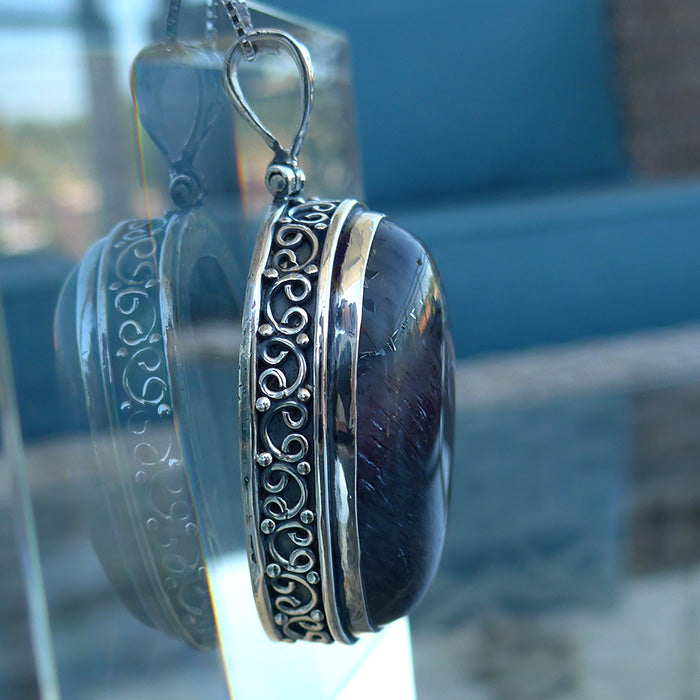 Large Oval Espiritu Santo Rutilated Amethyst Pendant