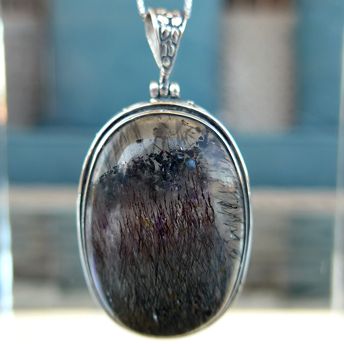 Large Oval Espiritu Santo Rutilated Amethyst Pendant