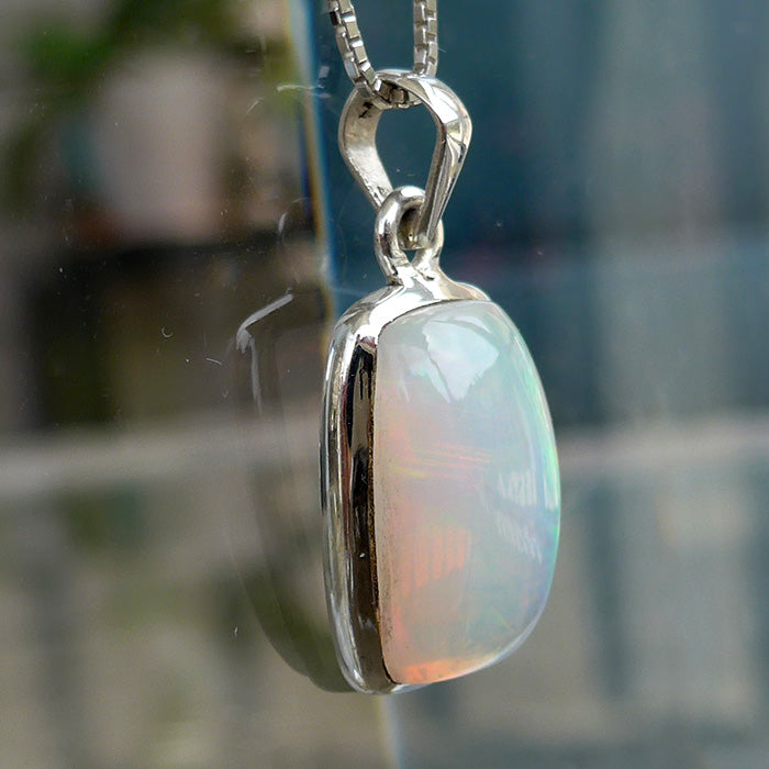 Lovely Flashing Ethiopian Opal Rectangular Cabochon Pendant
