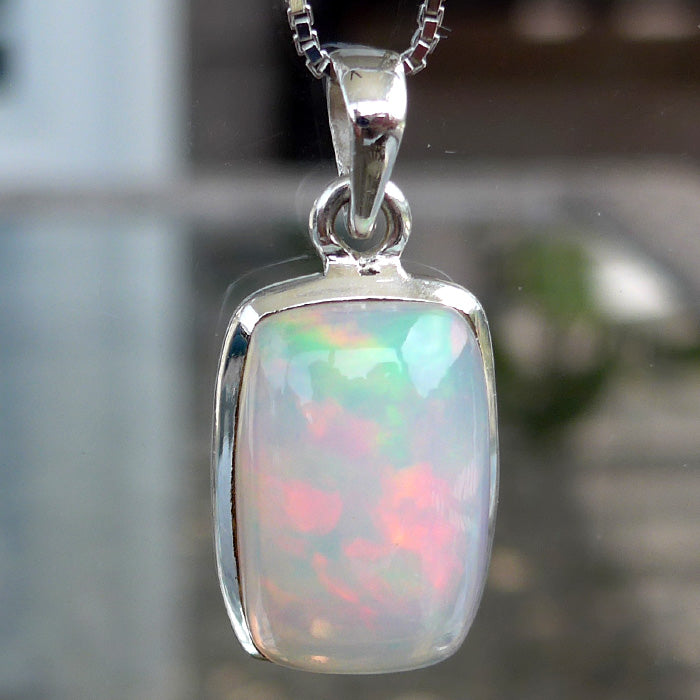 Lovely Flashing Ethiopian Opal Rectangular Cabochon Pendant