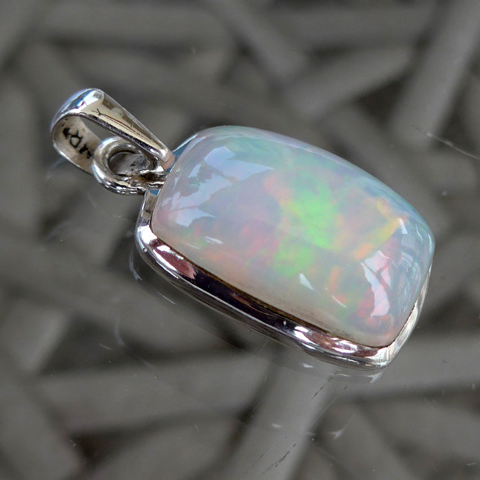 Lovely Flashing Ethiopian Opal Rectangular Cabochon Pendant