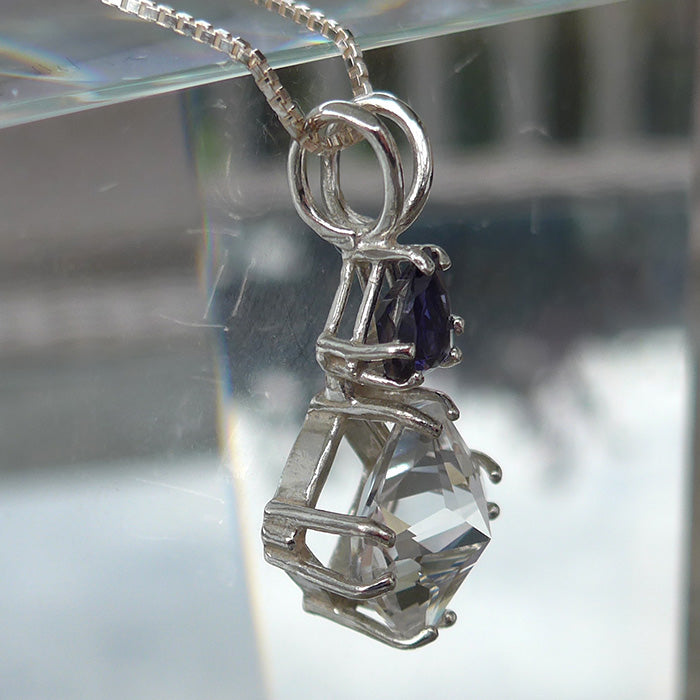 Clear Quartz Mini Magician with Deep Blue Iolite Trillion Crown