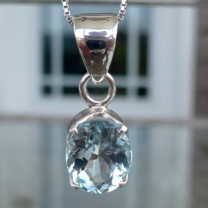 Natural Blue Topaz Oval Gemstone Pendant